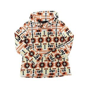 Wooly Bully Wear Cowl Neck Fleece Pullover Orange Aztec L